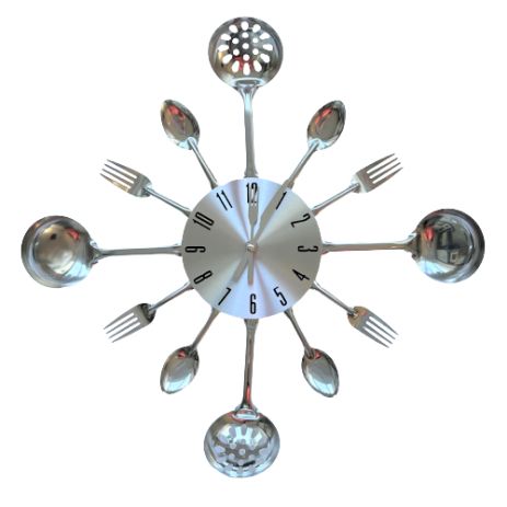 Настінні годинники на кухню "Ложки-вилки" столові прилади (40 см) металеві ЛВ-Мет-S-40 Timelike™ сріблясті