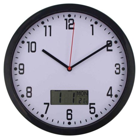 Часы настенные Timelike™ (25 см) с термометром и датой M-02-W черные