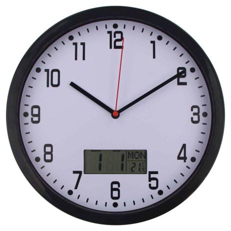 Настінний годинник Timelike™ (25 см) з термометром і датою M-02-B чорний