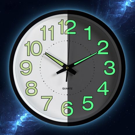 Фосфорний настінний годинник Світиться Круглий (30 см) Timelike™ Ph-01-B чорний