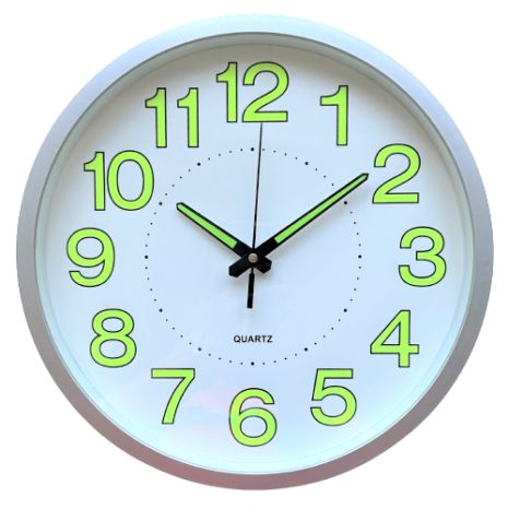Фосфорные настенные часы Светящиеся Круглые (30 см) Timelike™ Ph-01-W серебристые