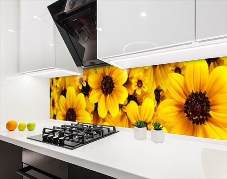 Наклейка на кухонный фартук 60 х 200 см, фотопечать с защитной ламинацией Цветы желтые (БП-s_fl112)