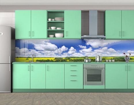 Кухонная плитка на кухонный фартук Облака над полем, с двухсторонним скотчем 62 х 305 см, 1,2 мм