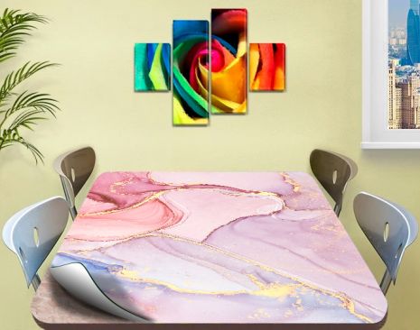 Покрытие для стола, мягкое стекло с фотопринтом, Разноцветный мрамор 60 х 100 см (1,2 мм)