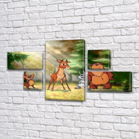 Картина модульна Лісові звірі дитяча, 80x140 см, (25x45-2/25х25-2/80x45)