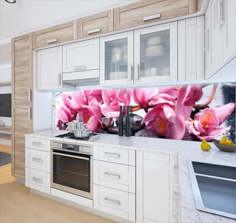 Кухонна панель на кухонний фартух орхідеї рожеві, на двосторонньому скотчі 68 х 305 см, 2 мм