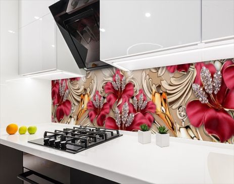 Наклейка на кухонный фартук 60 х 200 см, фотопечать с защитной ламинацией с цветами и украшениями