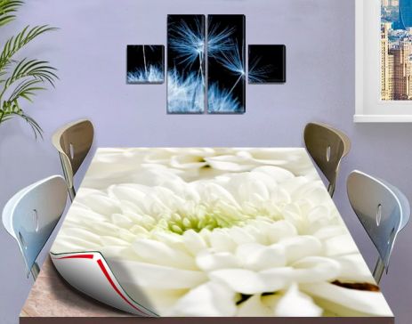 Покрытие для стола, мягкое стекло с фотопринтом, Белый цветок 60 х 100 см (1,2 мм)