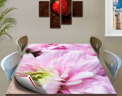 Покрытие для стола, мягкое стекло с фотопринтом, Розовый цветок 120 х 120 см (1,2 мм)