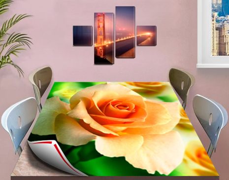 Покрытие для стола, мягкое стекло с фотопринтом, Роза 100 х 100 см (1,2 мм)