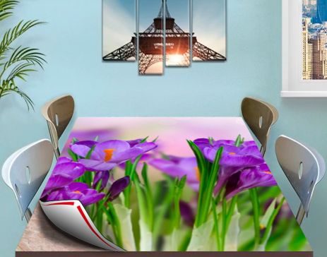 Покриття для столу, м'яке скло з фотопринтом, Весняні квіти 60 х 100 см (1,2 мм)