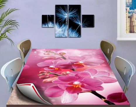 Покрытие для стола, мягкое стекло с фотопринтом, Розовая орхидея 100 х 100 см (1,2 мм)