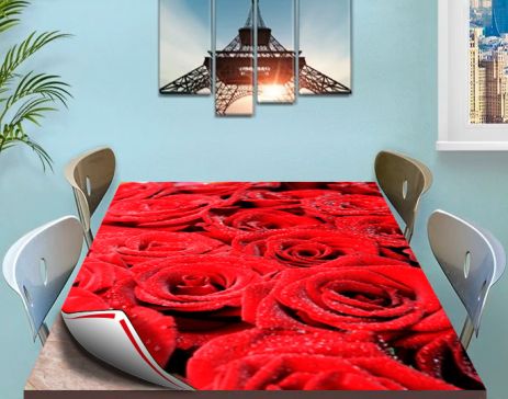 Покрытие для стола, мягкое стекло с фотопринтом, Красные розы 60 х 100 см (1,2 мм)