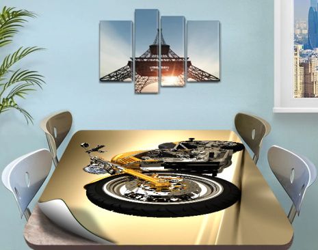 Покрытие для стола, мягкое стекло с фотопринтом, Мотоцикл 120 х 120 см (1,2 мм)