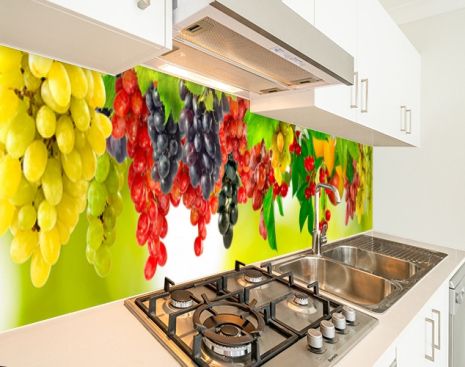 Кухонная панель на стену жесткая виноградные гроздья, с двухсторонним скотчем 62 х 305 см, 1,2 мм