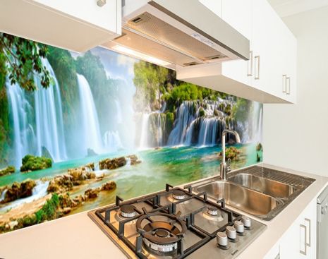 Кухонная панель жесткая ПЭТ водопады и горы, с двухсторонним скотчем 62 х 305 см, 1,2 мм