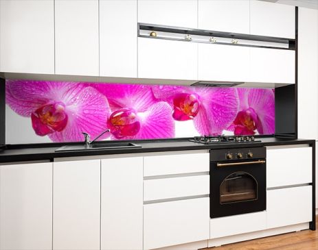 Наклейка на кухонный фартук 60 х 200 см, фотопечать с защитной ламинацией Орхидеи розовые (БП-s_fl11611)