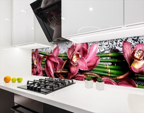 Наклейка на кухонный фартук 60 х 200 см, фотопечать с защитной ламинацией орхидеи лиловые (БП-s_fl098)