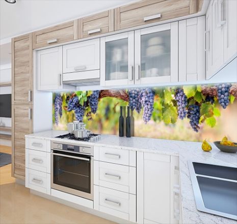 Панель на кухонный фартук жесткая виноградные гроздья, с двухсторонним скотчем 62 х 305 см, 1,2 мм
