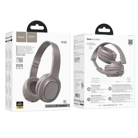 Бездротові навушники повнорозмірні Hoco W46 |BT5.3/AUX, 20h, Type-C| коричневі