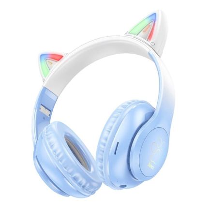 Наушники беспроводные полноразмерные Hoco W42 Cat Ear с подсветкой |BT5.3, AUX/TF, 10h| синие