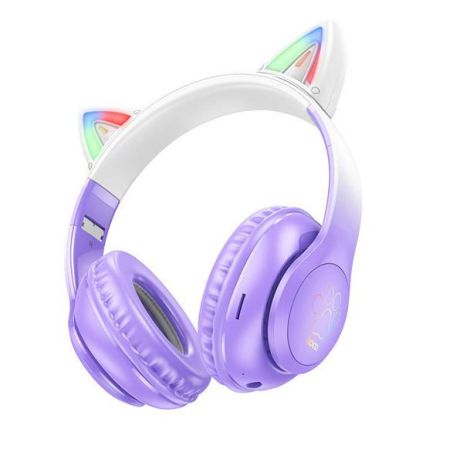 Бездротові навушники повнорозмірні Hoco W42 Cat Ear з підсвічуванням |BT5.3, AUX/TF, 10h| фіолетові
