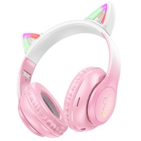 Бездротові навушники повнорозмірні Hoco W42 Cat Ear з підсвічуванням |BT5.3, AUX/TF, 10h| рожеві