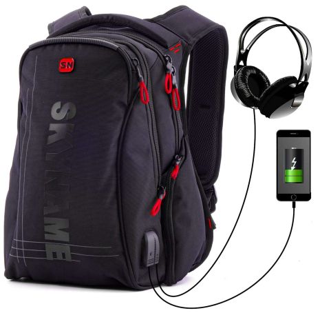 Рюкзак SkyName 90-103R молодіжний для хлопчика три відділення USB, розм.30*20*40чорно-червоний