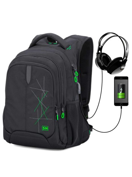 Рюкзак SkyName 90-120 молодіжний для хлопчика USB, розм 36*19*44 см чорно-зелений