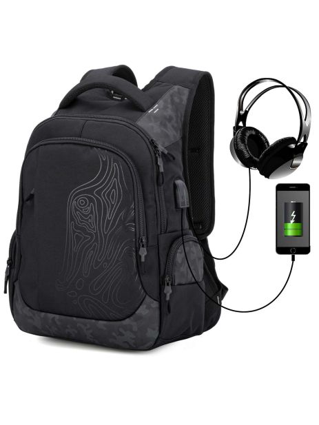 Рюкзак SkyName 90-125 молодіжний підлітковий для хлопчика USB, розм 36*19*44 см чорно-сірий