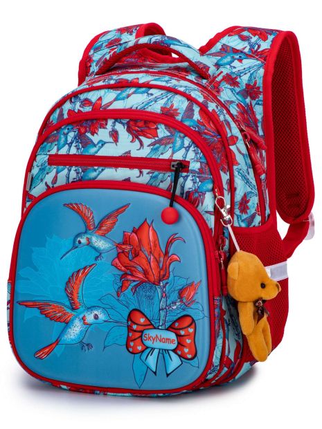 Шкільний рюкзак, R3-244, три відділи брелок-ведмедик Winner One/SkyName 30*18*38 см, червоний з блакитним