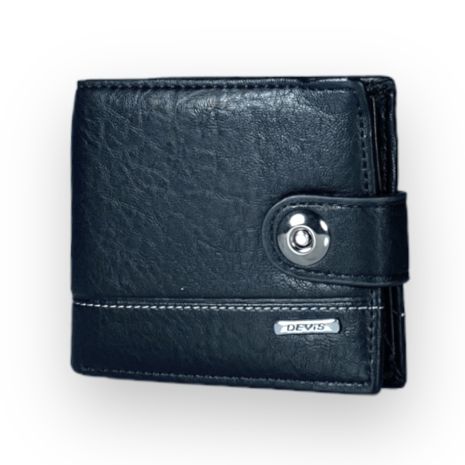 Чорний чоловічий гаманець Devi's шкірзамінник 2 відділи для купюр 4 для карток розмір: 12*10*2.5 см