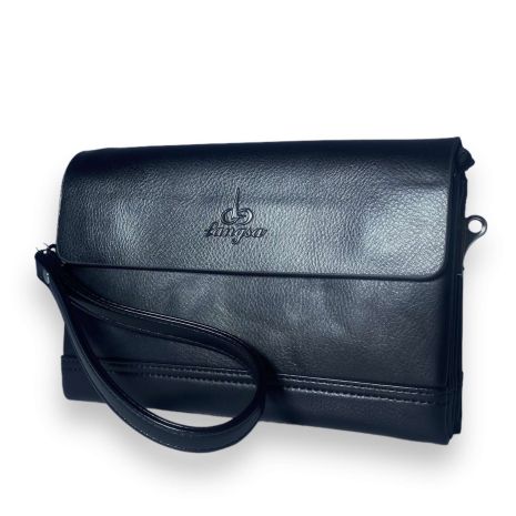 Чоловічий гаманець клатч Langsa портмоне з екошкіри три відділи додаткові кишені розмір: 22*15*5 см чорний