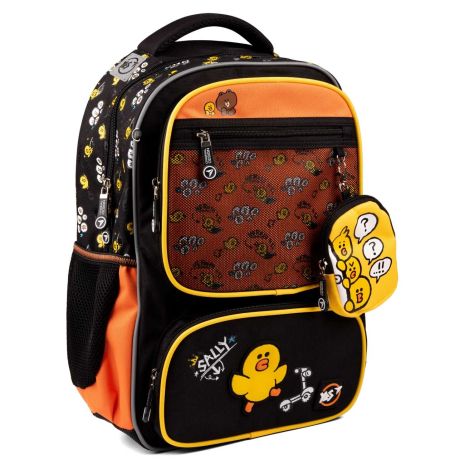 Шкільний рюкзак YES, одне відділення, фронтальні кишені, розмір 43,5*30*15,5см, чорно-помаранчевий Line Friends