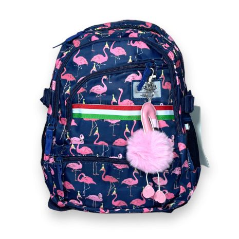 Шкільний рюкзак Favor для дівчинки, два відділення, фронтальні кишені, розмір: 35*26*12см, синій з фламінго