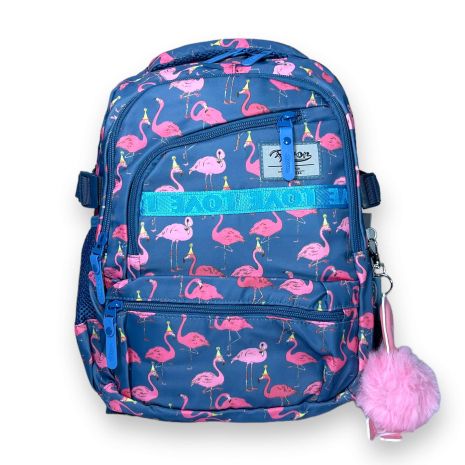 Шкільний рюкзак Favor для дівчинки, два відділення, фронтальні кишені, розмір: 35*26*12см, блакитний з фламінго