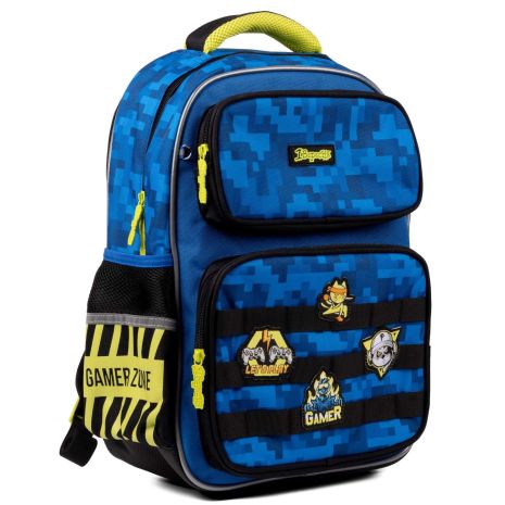 Шкільний рюкзак 1 вересня для хлопчика, одне відділення, фронтальні кишені, розмір 40*29*14см синій Gamer Zone
