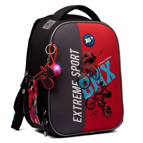 Шкільний рюкзак YES, каркасний, два відділення, дві бічні кишені, розмір: 35*28*15 см, сіро-червоний BMX