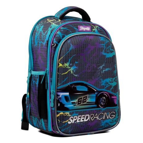 Шкільний рюкзак 1 вересня каркасний, два відділення, фронтальна кишеня, розмір 41*29*14,5см, сірий Speed Racing