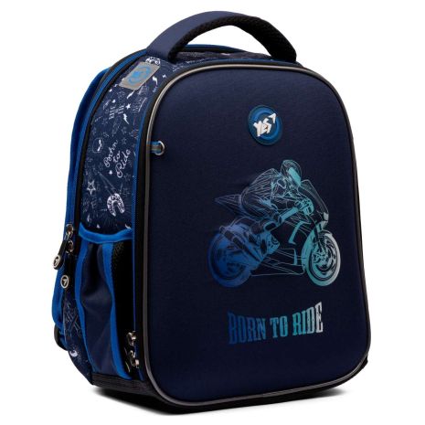 Шкільний рюкзак YES, каркасний, два відділення, дві бічні кишені, розмір: 35*28*15см, синій Born to Ride