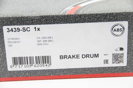 Тормозной барабан задний 207/208/301/C3/C-Elysee (07-21), ABS (3439SC)