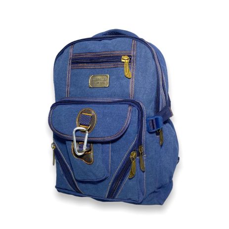 Брезентовий рюкзак,0107EP два відділи пʼять фронтальних кишень, бокові кишені розмір 40*30*15см синій