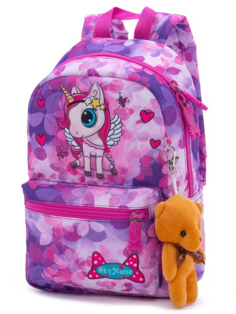 Дитячий рюкзак1102для дівчинки 1відділення,іграшка ведмедикWinnerOne/SkyName роз.20*10*30см бузковий з рожевим