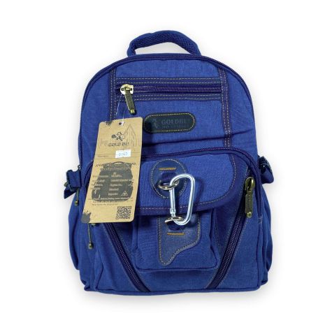Брезентовий рюкзак 25 л, Goldbe! 2 відділи 5 фронтальних кишень, бокові кишені розмір 40*30*20 см, синій