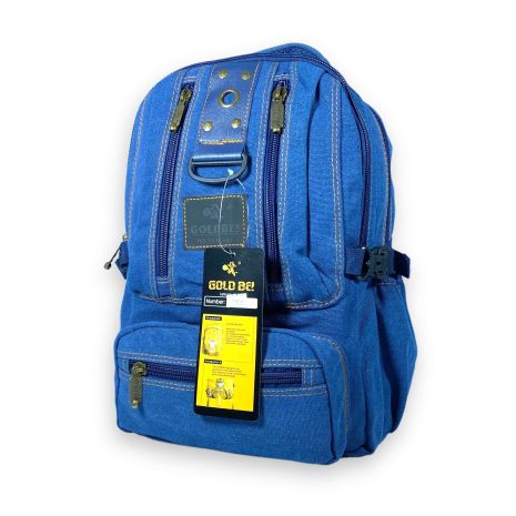Брезентовий рюкзак, Goldbe! два відділи три фронтальних кишені, бокові кишені розмір 42*30*20 см синій