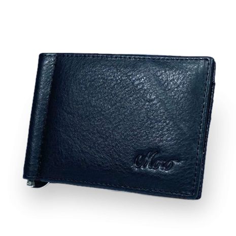 Чоловічий гаманець-затискач Moro натуральна шкіра 4 осередки для карток розмір: 11*8*1 см чорний