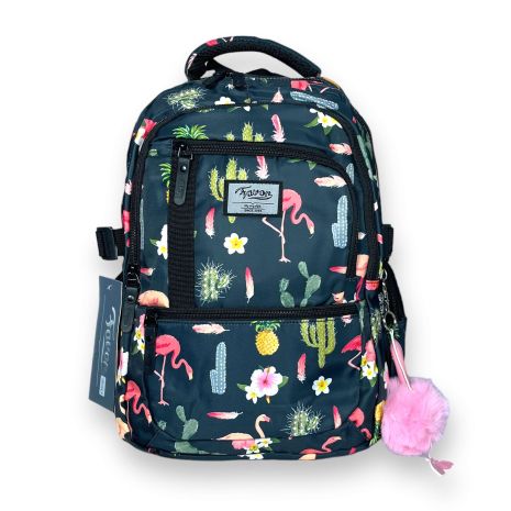 Шкільний рюкзак Favor для дівчинки, два відділення, фронтальні кишені, розмір: 40*27*15 см, чорний з фламінго