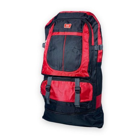 Туристичний рюкзак, 60 л, один відділ, дві фронтальні кишені, розмір: 65(75)*40*20 см, чорно-червоний