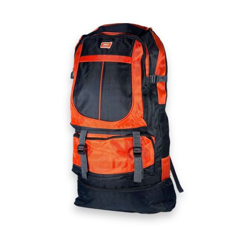 Туристичний рюкзак, 60 л, один відділ, дві фронтальні кишені, розмір: 65(75)*40*20 см, чорно-оранжевий
