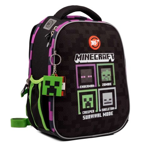 Шкільний рюкзак YES, каркасний, два відділення, дві бічні кишені, розмір: 35*28*15 см, чорний Minecraft